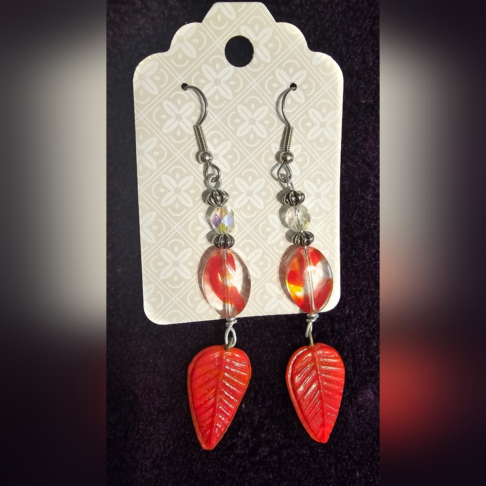 Elegant Red Leaf Earrings